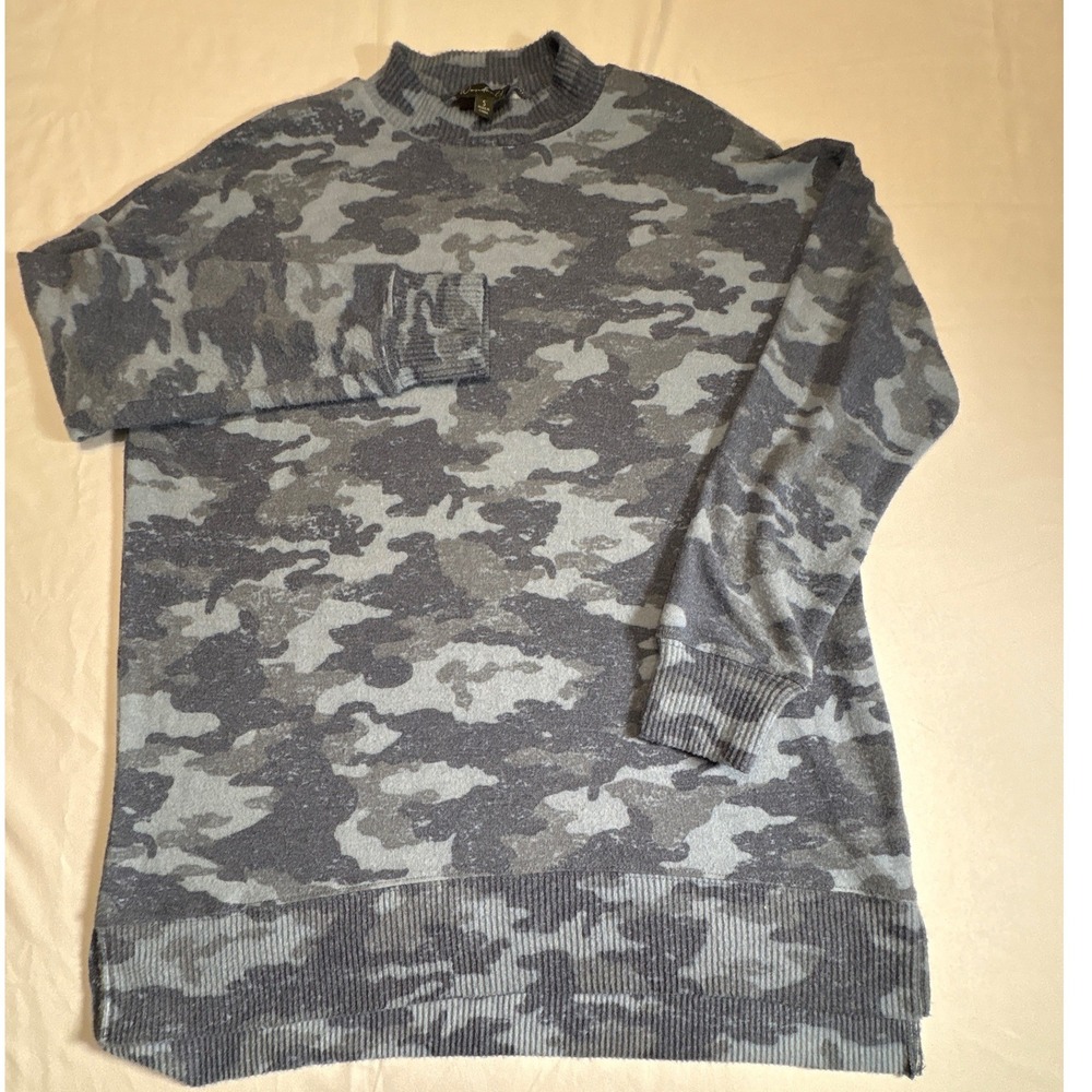 Wonderly Womens Blue Camo Mock Neck Pullover Sweater Size Small Long Sleeve